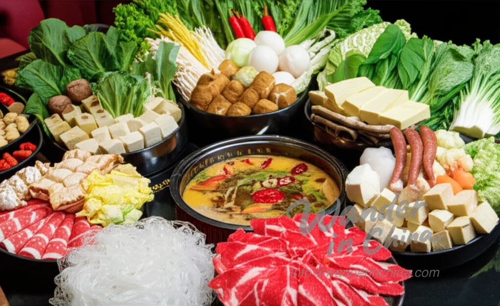 ส่วนผสมสดใหม่สำหรับหม้อไฟฉงชิ่ง.