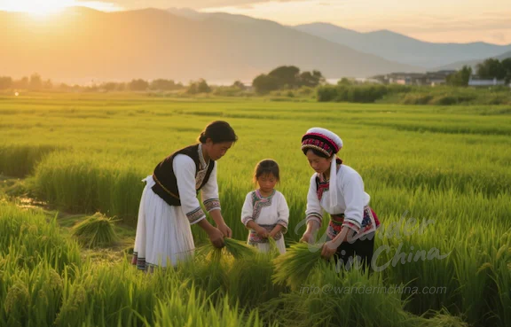 Bai family working in rice paddy near Dali.
