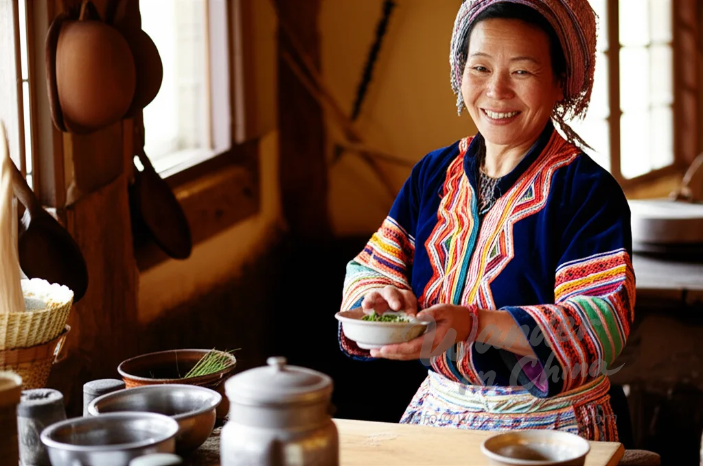 Bai woman teaching a cooking class in Shaxi.