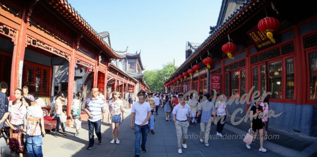 Escena bulliciosa de la calle Nanluoguxiang Hutong.