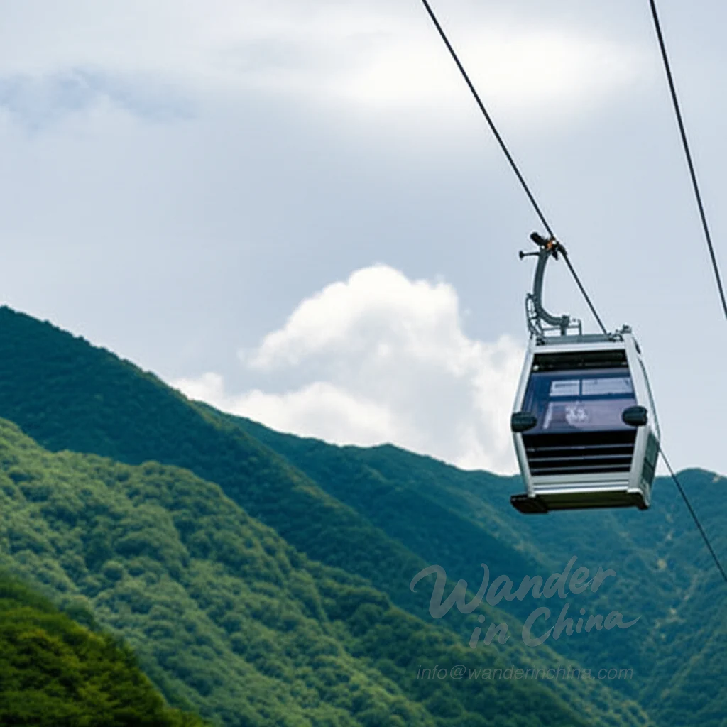 Cable car ascending Cangshan Mountain.