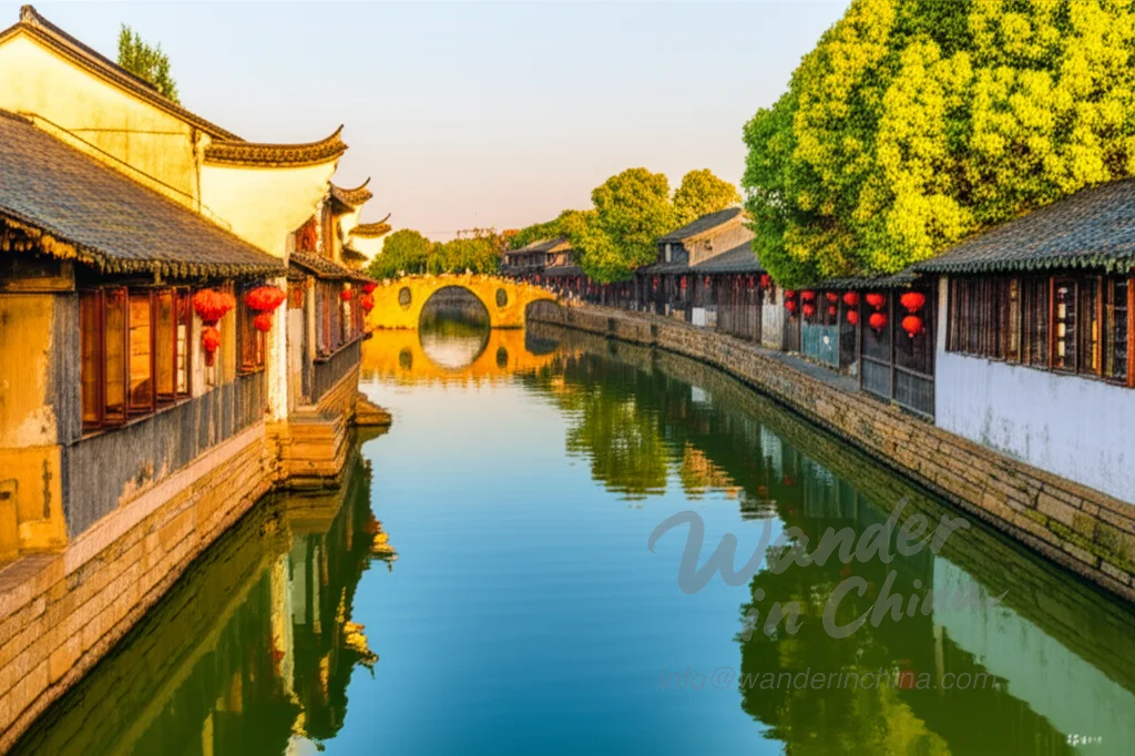 Vista del canal en la ciudad acuática de Nanxun.
