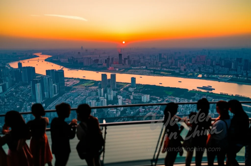 広州タワー展望台の夕日の眺め。
