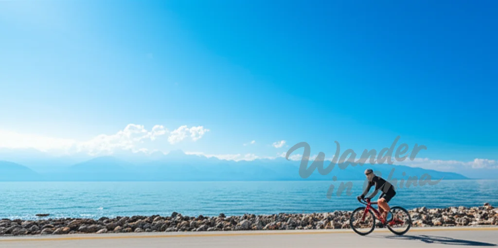 Cycling Erhai Lake.