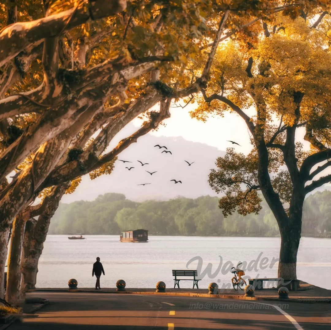Cycliste admirant la vue depuis le Pont Cassé, Lac de l’Ouest.