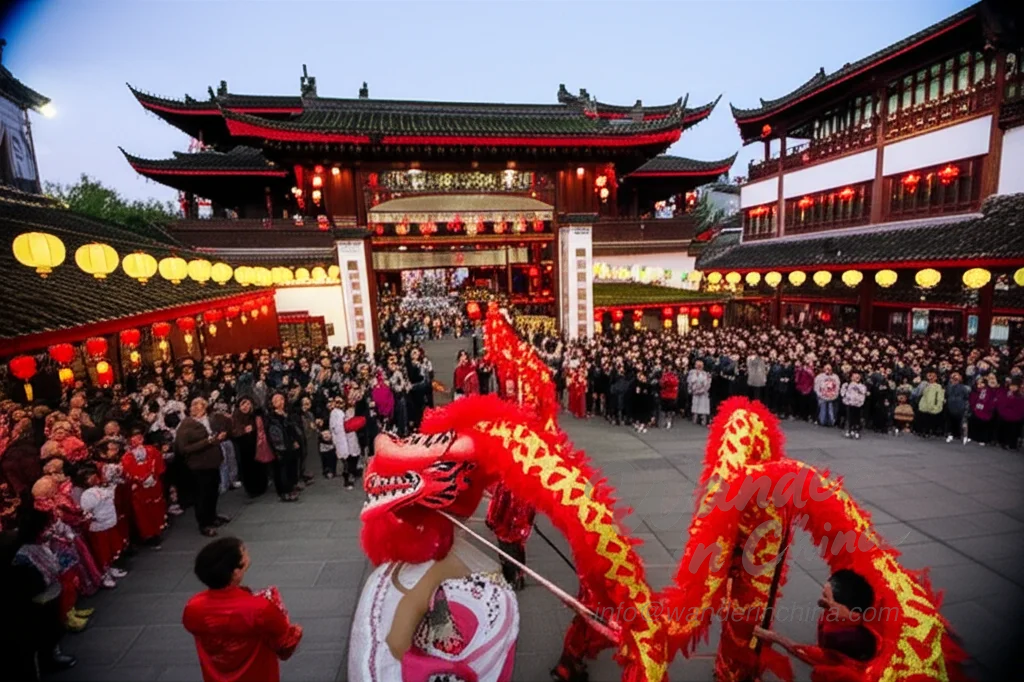 Dragon dance during Mid-Autumn Festival in a Chinese village.