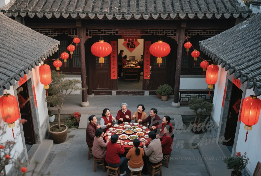 Colorful scene depicting a Chinese festival celebration
