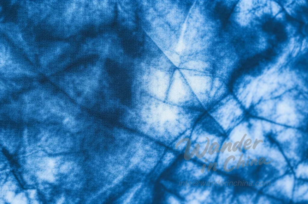 Intricate patterns of Chinese Zharan tie-dye fabric.