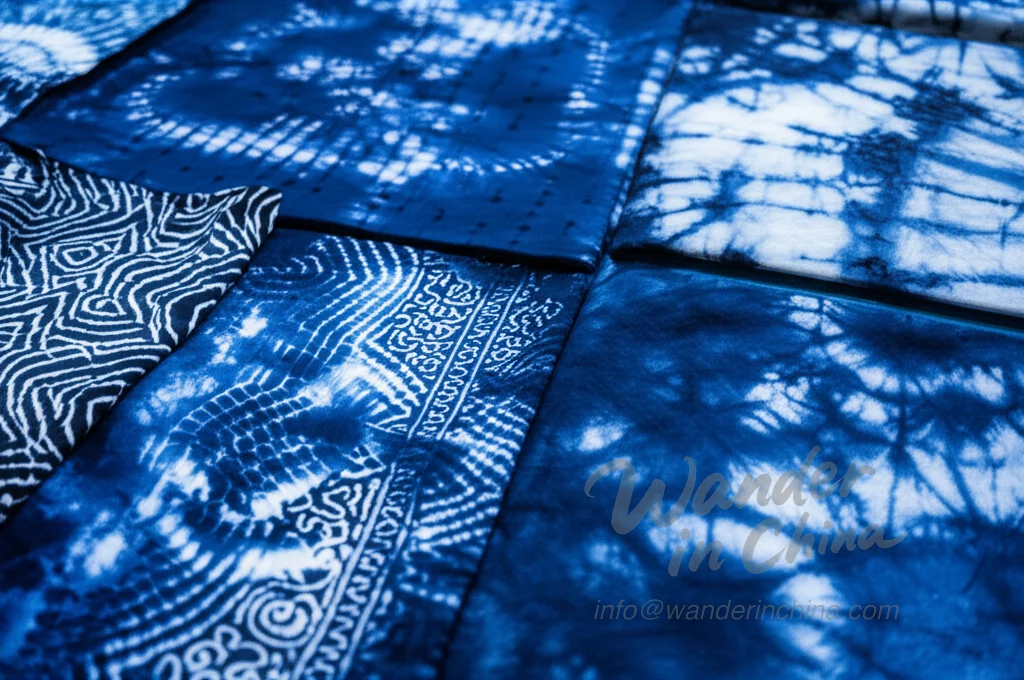 Intricate patterns of Dali Bai tie-dye fabrics.