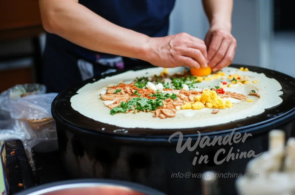 Jianbing preparándose en un hutong de Pekín.