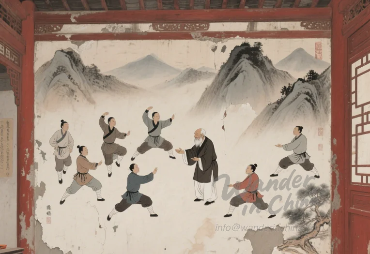Depiction of various Kung Fu styles or a martial arts performance