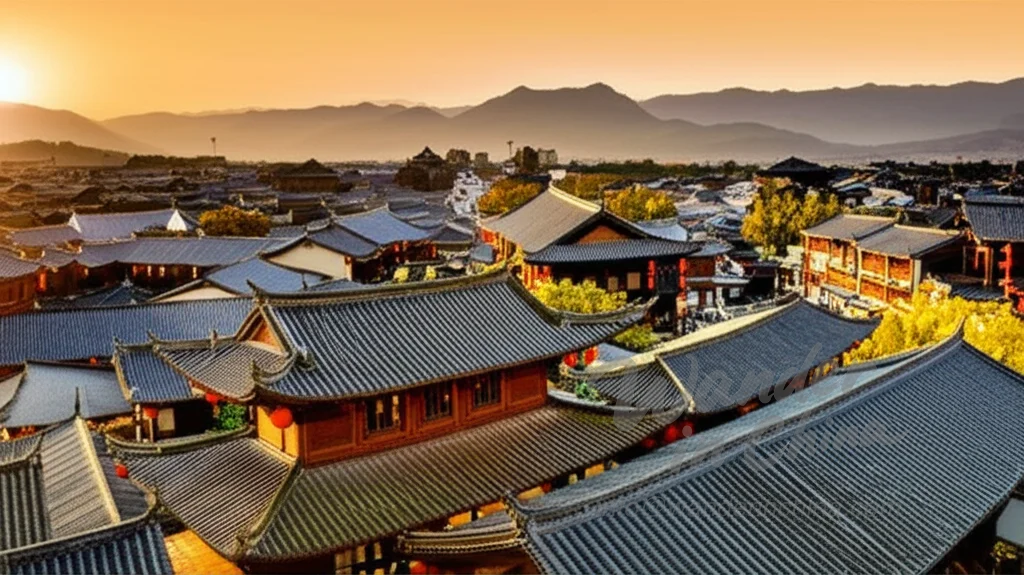 Ciudad Antigua de Lijiang al atardecer.