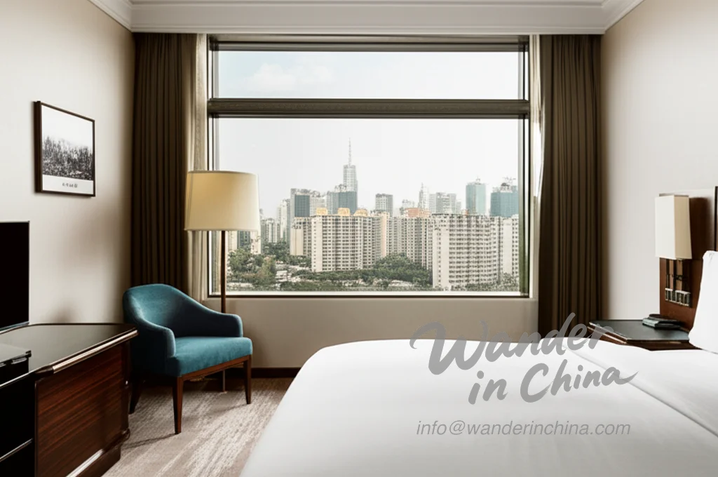 ห้องพักโรงแรมที่ทันสมัยในฉงชิ่งพร้อมวิวเมือง.