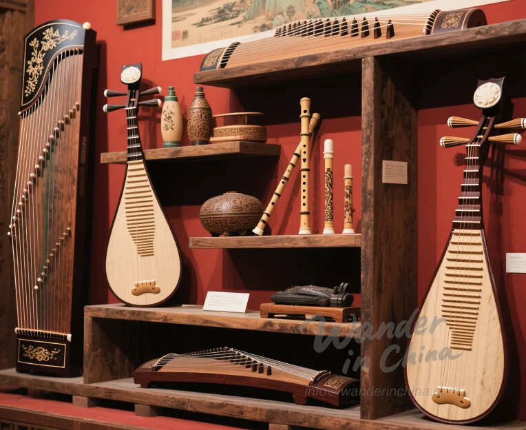 Collage or image showing various Chinese traditional musical instruments
