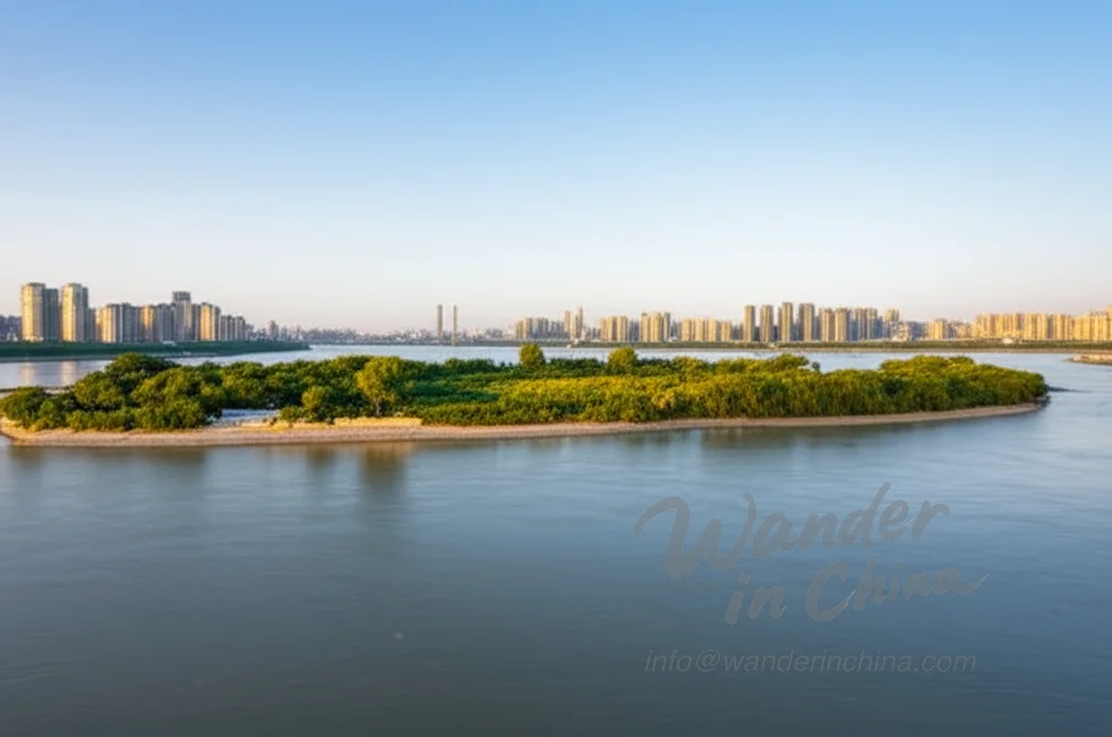 Landschaftsansicht der Orangeninsel vom Xiang-Fluss, Changsha.