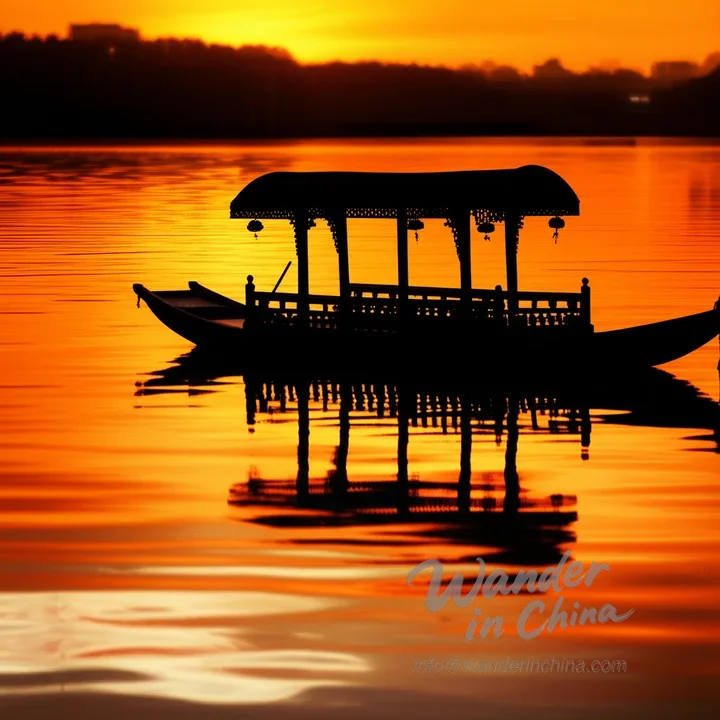 Sunset rowboat on Xihai Lake, Shichahai.