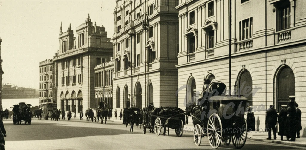 The Bund Shanghai in the early 1900s, showing colonial architecture.
