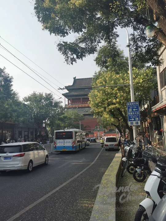 The Drum Tower overlooking the hutongs of Shichahai.