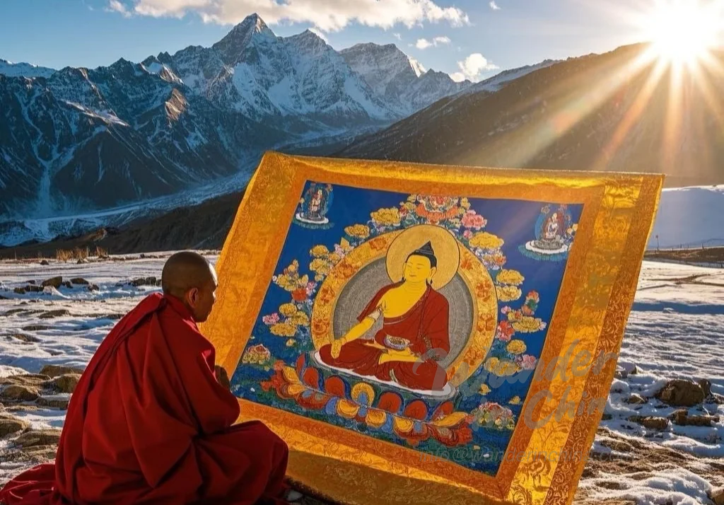 Artista tibetano pintando un thangka en Lhasa.
