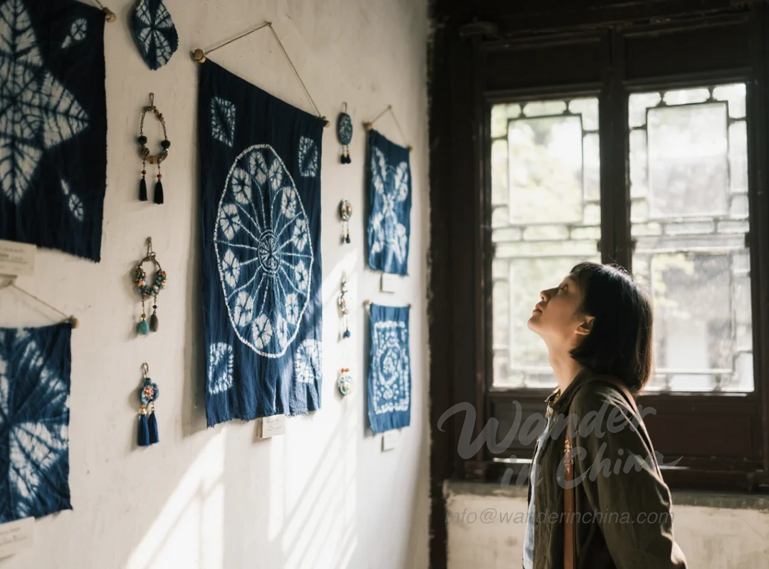Tourists enjoying a tie-dye workshop in China.