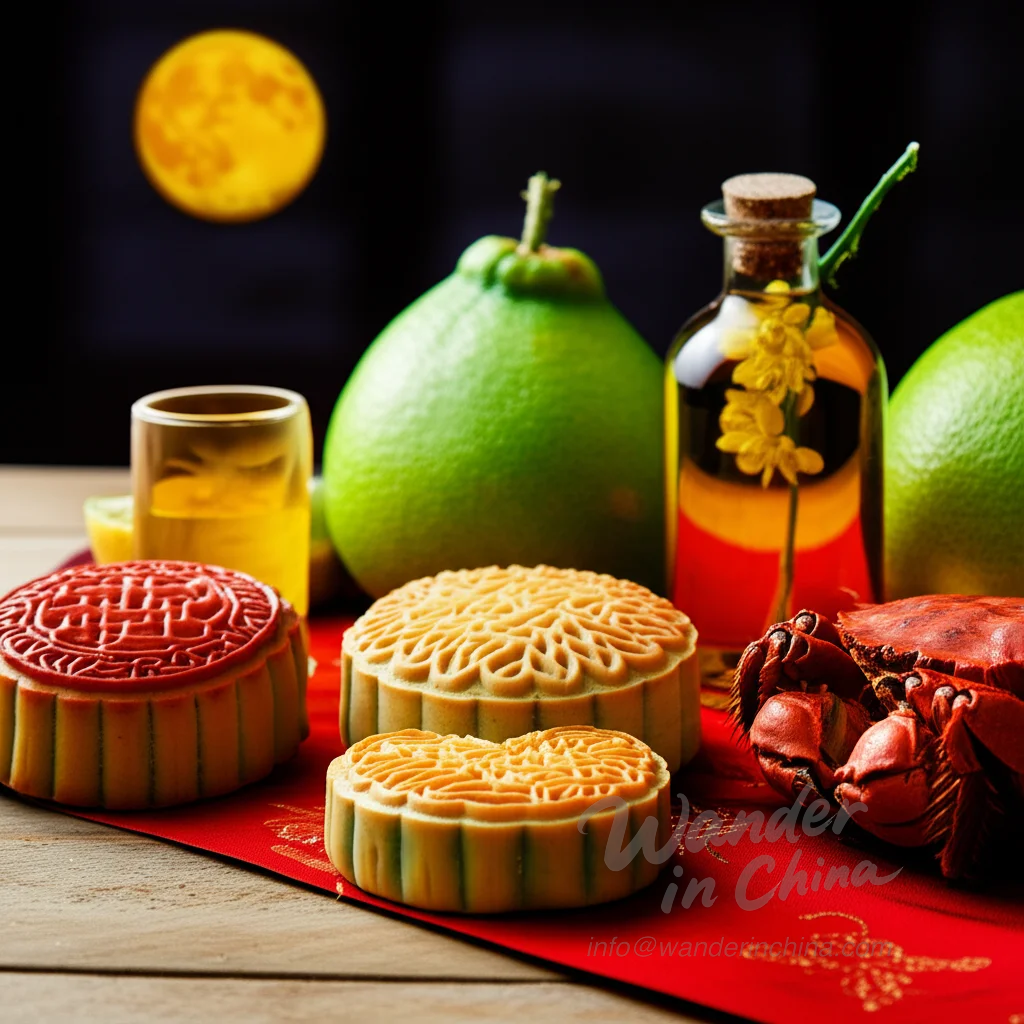 Traditional foods for Mid-Autumn Festival in China.