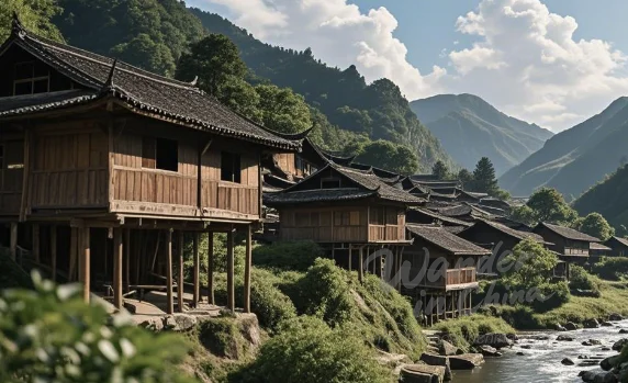 张家界具有吊脚楼的传统土家村庄。