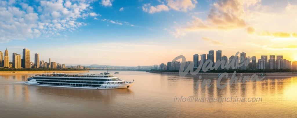 Kreuzfahrtschiff auf dem Jangtse, das Chongqing verlässt.